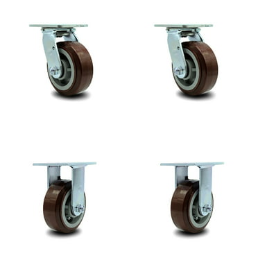 Four 4 Maroon on Gray Polyurethane 4" x 1-1/4" Wheels with Ball Bearing